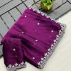 Wine Rangoli Chiffon Embroidery Cut Work Saree