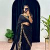 Exotic Black Color Faux Georgette Embroidery Work Border Stitched Saree-Gown