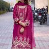 Red Roman Shimmer Silk Embroidery Sequences Work Peral Moti Salwar Suit
