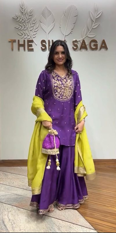 Fantastic Purple Color Chinnon Silk With 5mm Embroidery Sequence Work Salwar Suit