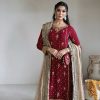 Red Faux Georgette Sequence Handmade Moti Work Salwar Suit