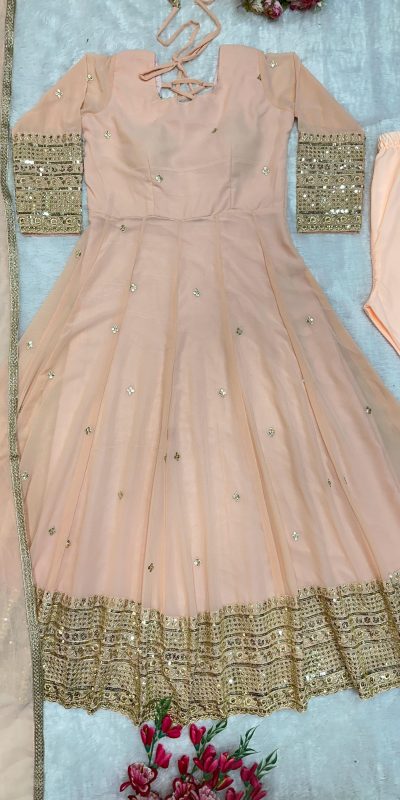 Glowing Cream Color Fox Georgette With Embroidery Work Anarkali Gown
