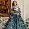 Glowing Grey Color Star Georgette 3mm Sequence Embroidery Work Anarkali Gown