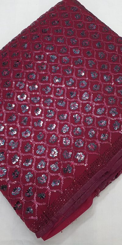 Marron Georgette Dual Sequins Embroidery Sequins Work Saree