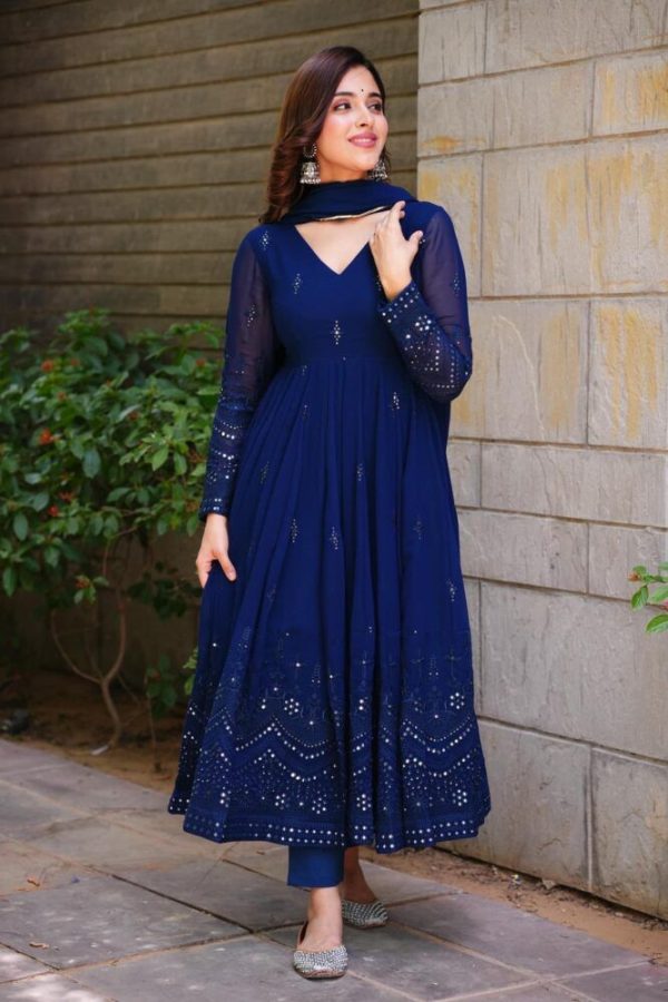 Navy Blue Foix Georgette Thread Sequence Salwar Suit - Image 6