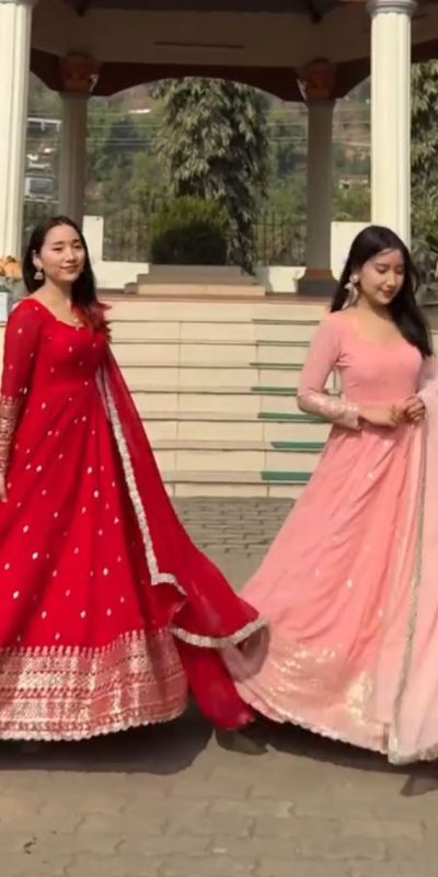 Glowing Red Color Fox Georgette With Embroidery Work Anarkali Gown