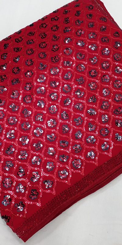 Red Georgette Dual Sequins Embroidery Sequins Work Saree
