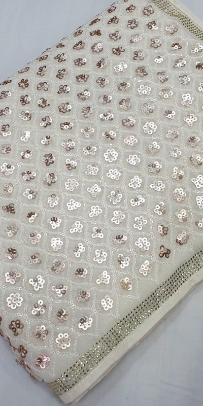 White Georgette Dual Sequins Embroidery Sequins Work Saree