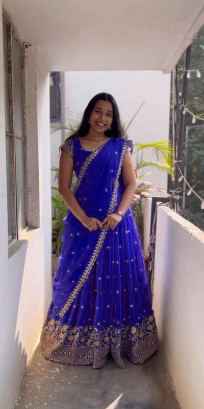 Royal Blue Georgette Embroidery And Sequins Work Lehenga Choli