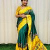 Green Dola Mangalagiri Checks Floral Print Saree