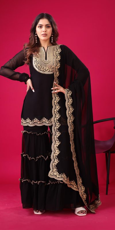 Magical Black Color Faux Georgette With Embroidery Sequence Work Salwar Suit