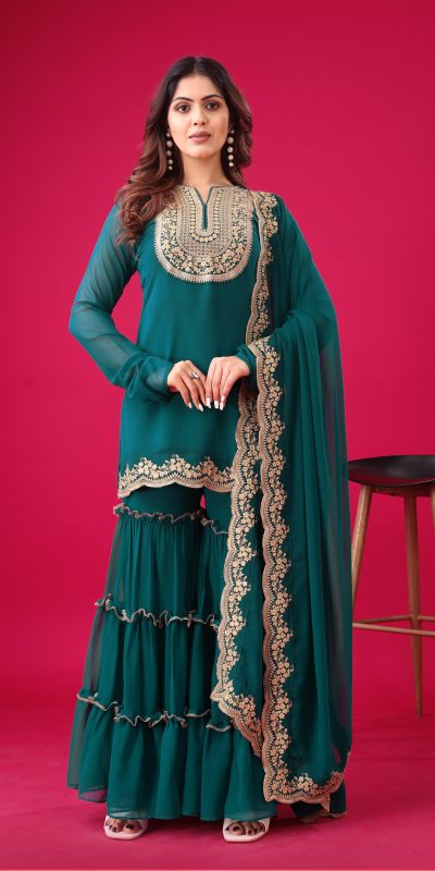 Magical Blue Color Faux Georgette With Embroidery Sequence Work Salwar Suit