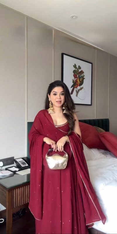 Maroon Foix Georgette Thread Real Mirror Diamond Salwar Suit