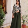 Mehandi Fox Georgette Embroidery Lace Work Anarkali Gown