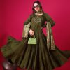 Magical Mehandi Color Roman Silk With Embroidery Sequence Work Anarkali Gown