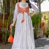 White Chinon Laheriya Print Gotta Patti Cording Work Anarkali Gown