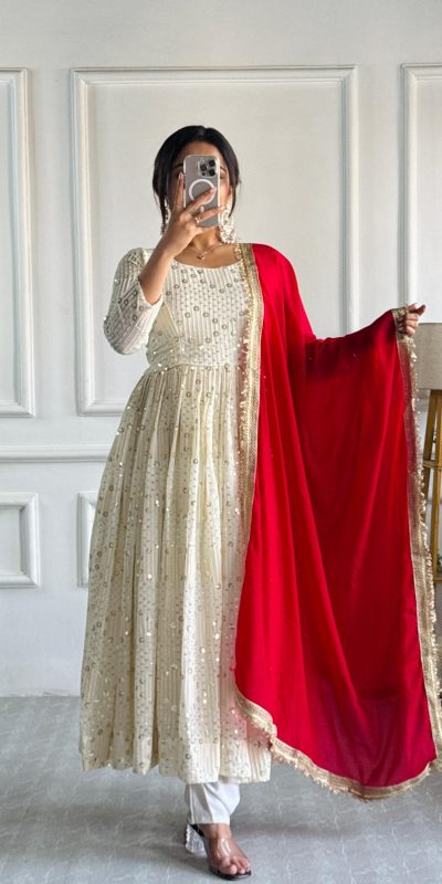 Magical White Color Fox Georgette With Heavy Embroidery Work Salwar Suit
