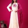 White Roman Silk Embroidery Sequence Work Anarkali Gown