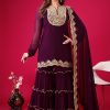 Magical Wine Color Faux Georgette With Heavy Embroidery Sequence Work Salwar Suit