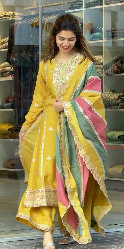 Perfect Yellow Color Faux Georgette With Embroidery Sequence Work Salwar Suit
