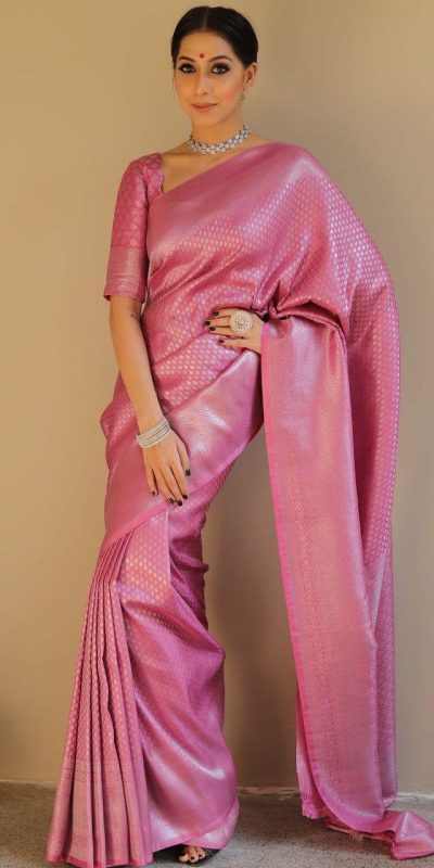 Light Pink Soft Silk Jacquard Saree