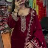 Maroon Chinnon Silk With Embroidery Sequence Work Salwar Suit