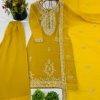 Pretty Yellow Color Faux Georgette With Embroidery Sequence Work Salwar Suit