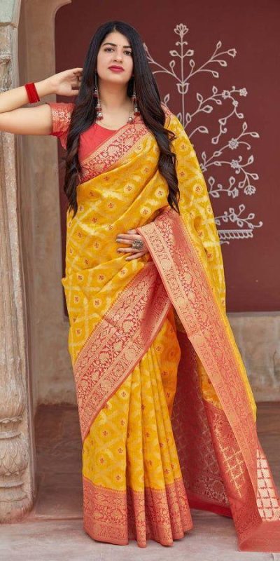 Yellow Soft Silk Jacquard Saree