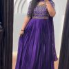 Purple Chinon Silk Thread Real Mirror Gown