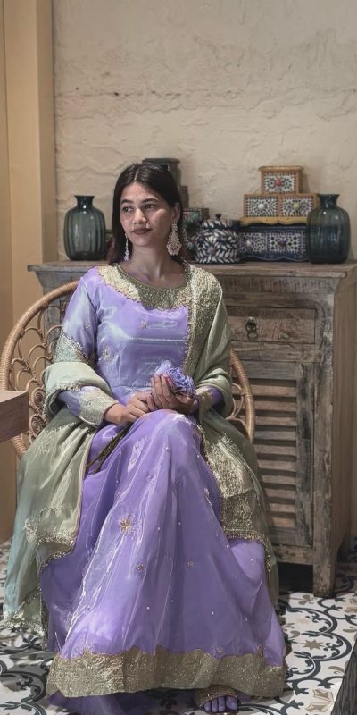 Stylist Purple Color Jimmy Choo Sequence Embroidery Rivet Moti Work Salwar Suit