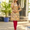 Cream Simmer Silk Office Wear Printed Kurti