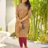 Mehandi Simmer Silk Office Wear Printed Kurti