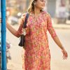 Peach Simmer Silk Office Wear Printed Kurti