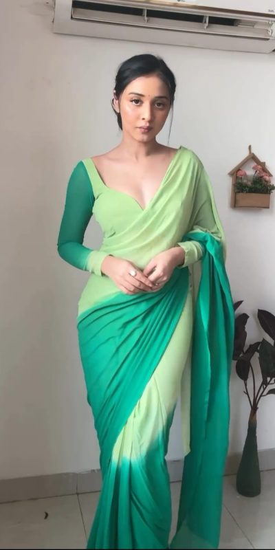 Superb Pista And Green Color Georgette Silk Multi Combination All over The Saree