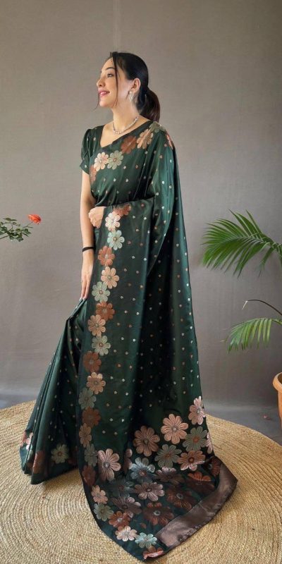 Aglow Green Color Soft Litchi Silk Kubera Pattu Saree