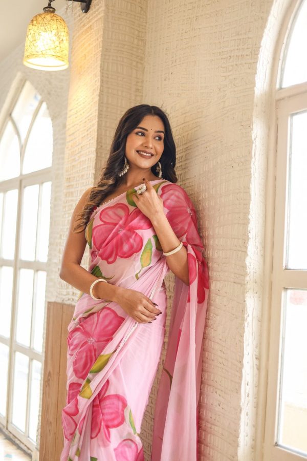 Pink Soft Georgette Silk All Over Saree - Image 4