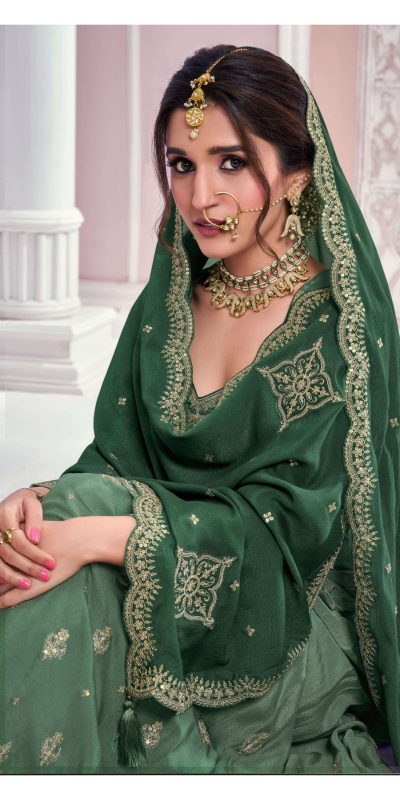 Amazing Green Color Chinon Multi Coding Work Salwar Suit