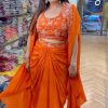 Amazing Orange Color Satin Silk Thread With Sequence Dhoti Suit