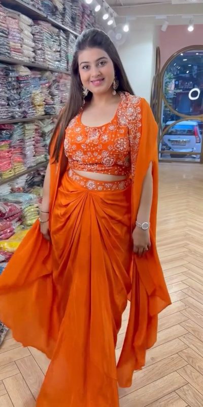 Amazing Orange Color Satin Silk Thread With Sequence Dhoti Suit
