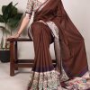 Coffee Tussar Silk With Viscose Border Printed Saree