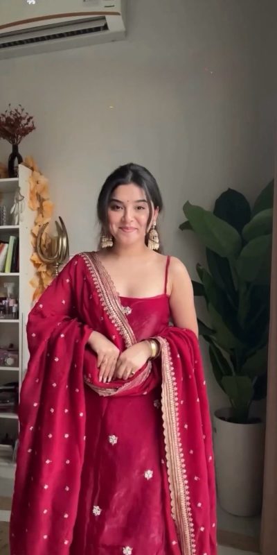 Attractive Red Color Jimi Choo Thread with Sequence Salwar Suit