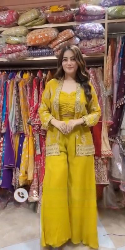 Attractive Yellow Color Georgette Sequence Work Salwar Suit