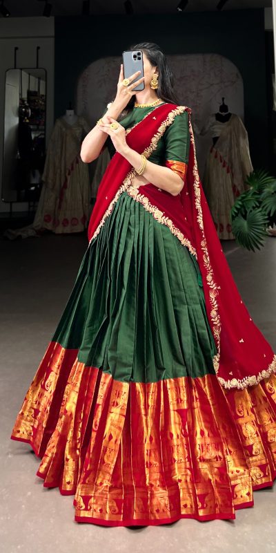 Awesome Green Color Narayan Pattu Zari Weaving Work Lehenga Choli