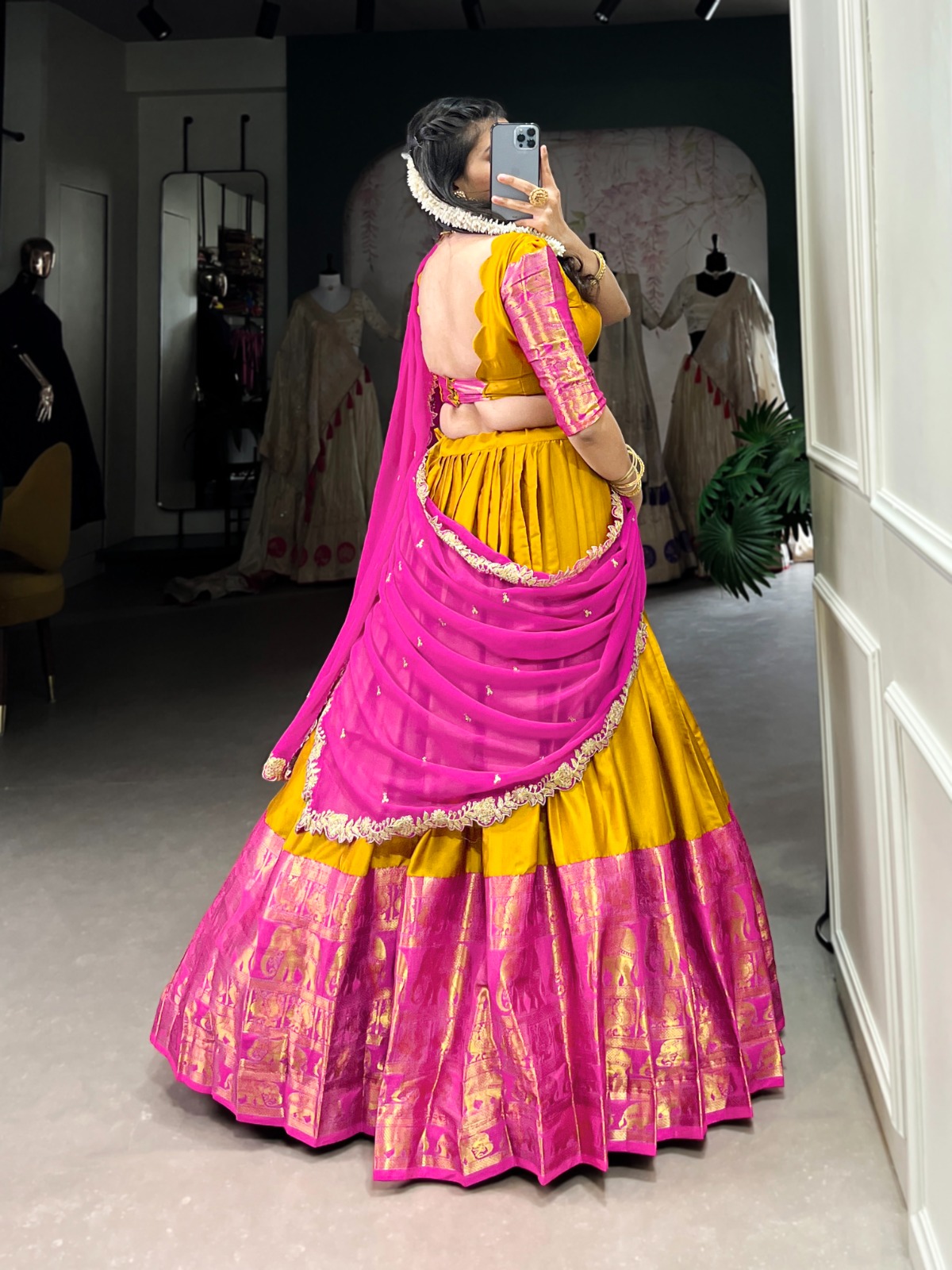 Mustard Narayan Pattu Zari Weaving Work Lehenga Choli - Image 2