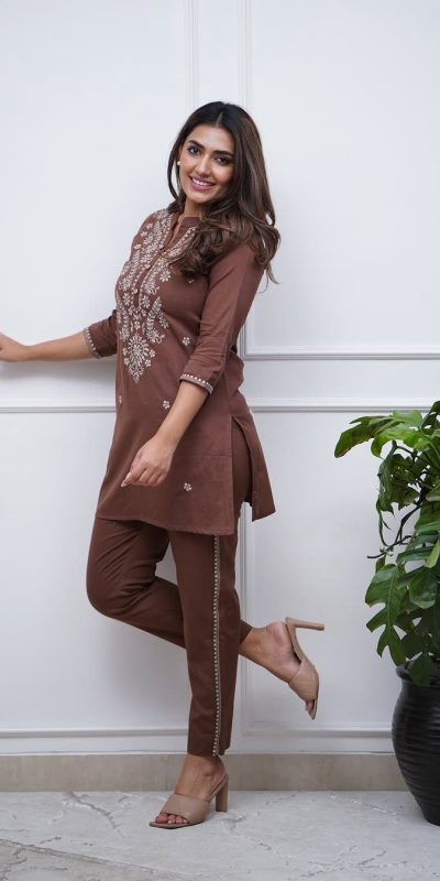 Beautiful Brown Color Rayon Embroidery Work Salwar Suit