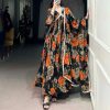 Beautiful Orange Color Georgette Floral Printed Paper Mirror Lace Gown