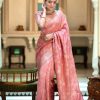 Bright Peach Color Soft Litchi Silk All Over Weaving Saree
