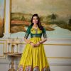 Classic Yellow Color Dola Silk Kalamkari Print Zari Weaving Broder Gown