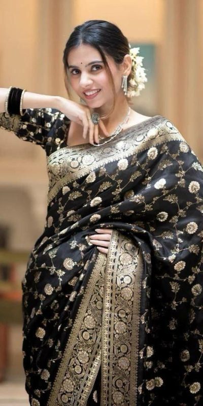 Fancy Black Color Soft Litchi Silk Kubera Pattu Saree