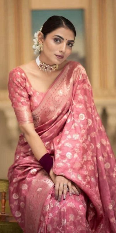 Fancy Peach Color Soft Litchi Silk Kubera Pattu Saree